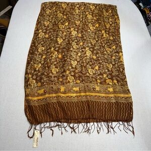 Brown and Yellow Floral Scarf from Bali - NWT
